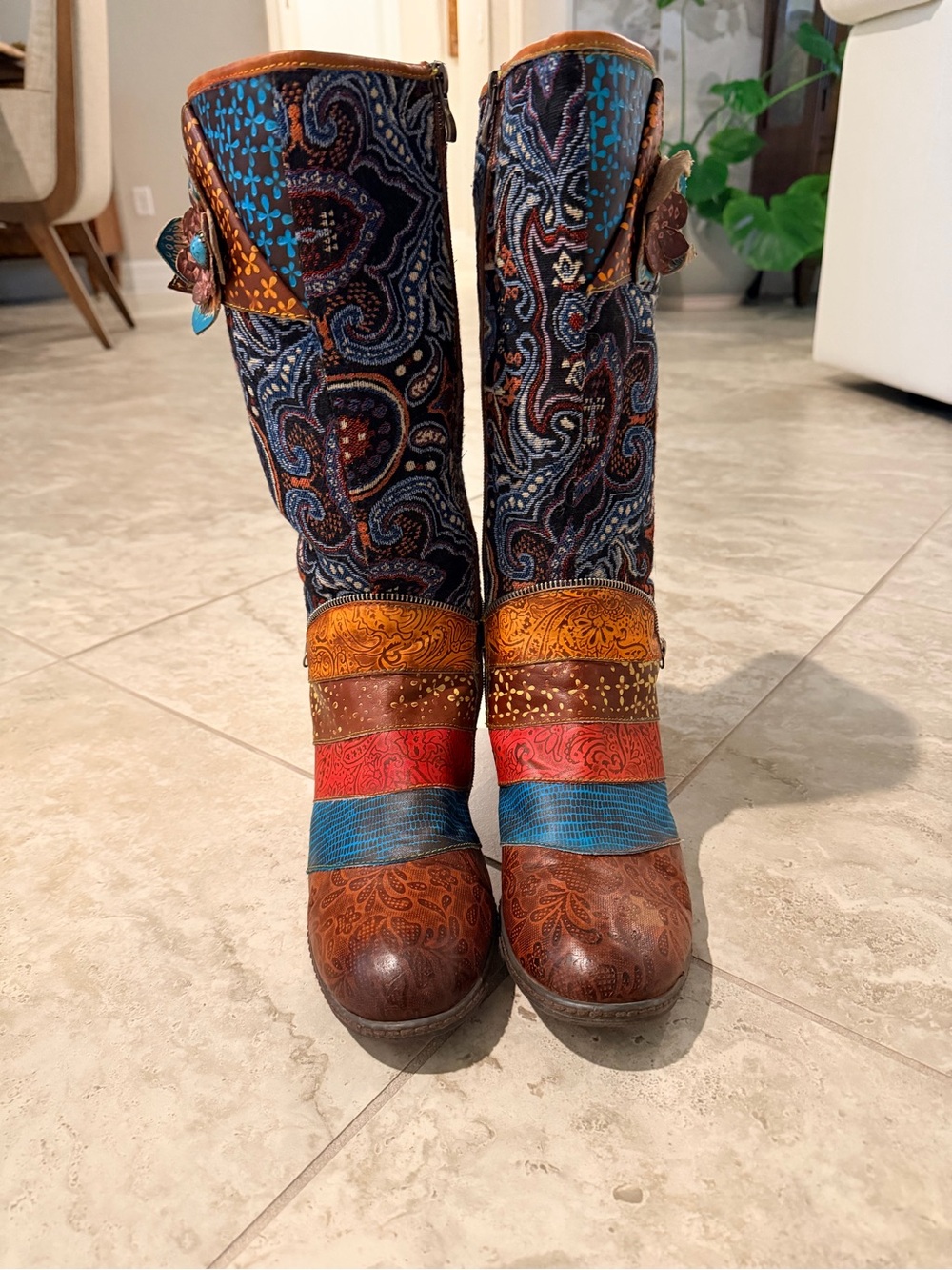 Vintage Boho patchwork Scoofy lookalike knee high boots